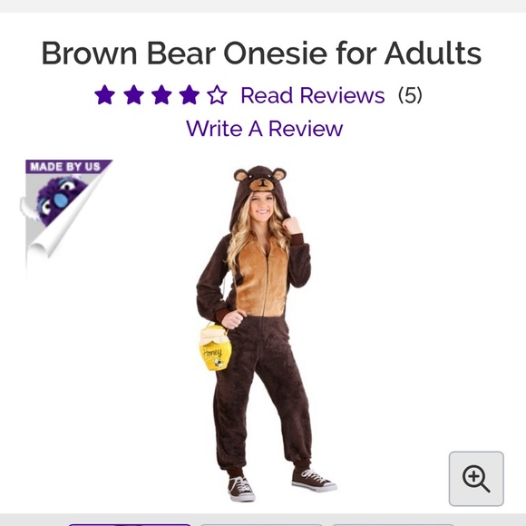 Brown bear onesie for adults from HalloweenCostumes.com - Picture 1 of 4